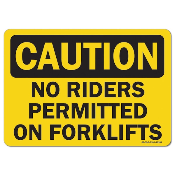OSHA Caution, 3.5" Height, Decal, 5" x 3.5", Landscape, PK10, No Riders Permitted On Forklifts